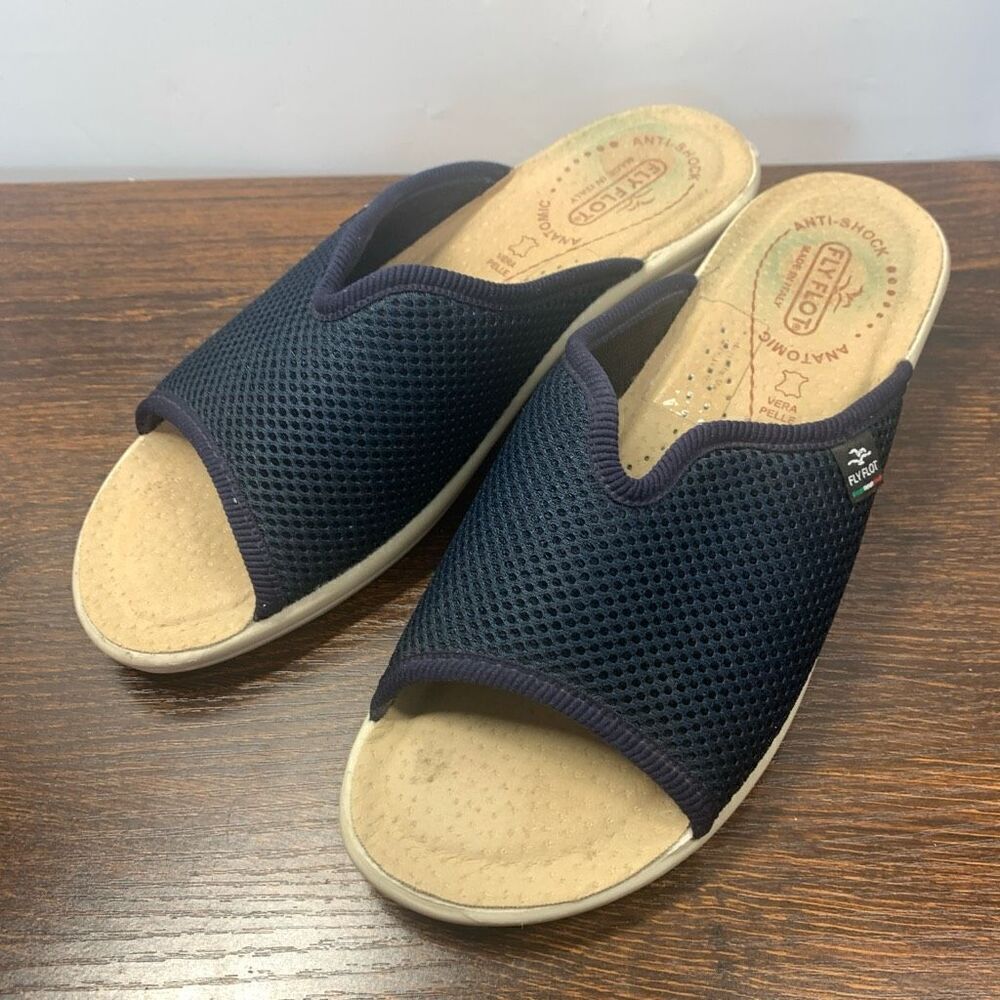 Fly Flot Women's Open Toe Anatomic Anti-Shock Slide Sandals Navy Blue Size 39 EU